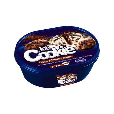 ICE COOKIE lody śmietankowe z sosem czekoladowym, ciasteczkami browni i posypką